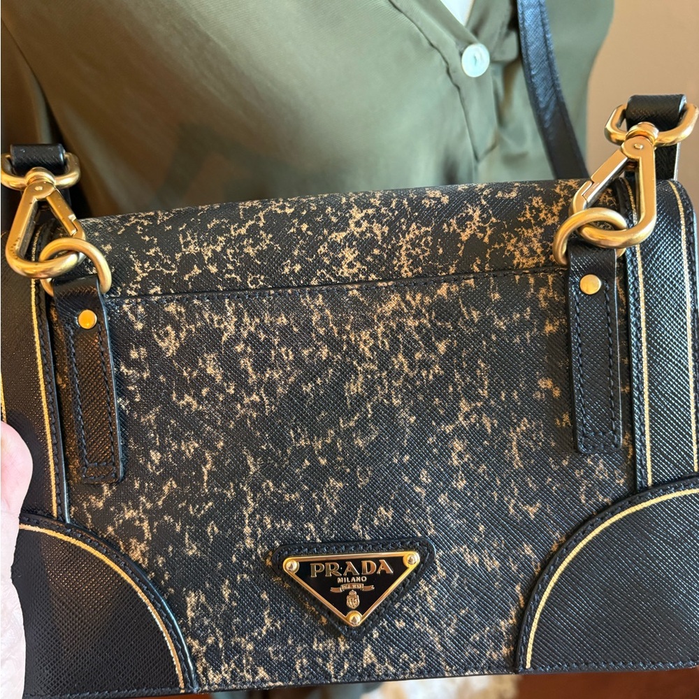 Prada Black Leather Crossbody with Gold Speckle Detail
